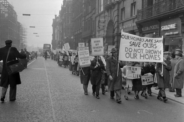 Protest in Liverpool attempting to stop the flooding of the Tryweryn Valley, 1956. Photo: Geoff Charles