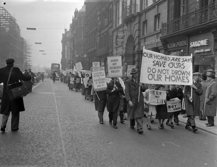 Protest in Liverpool attempting to stop the flooding of the Tryweryn Valley, 1956. Photo: Geoff Charles
