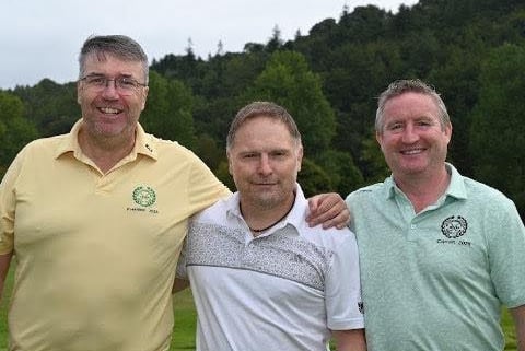 President of Woodenbridge Golf Club Gavin Moran, Borth captain Nick Downing and captain of Woodenbridge Gavin Burne