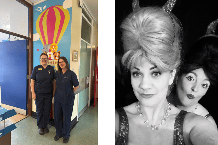 Left: Bronglais Hospital's Sister Bethan Hughes and Sioned Rees. Right: The Hornettes