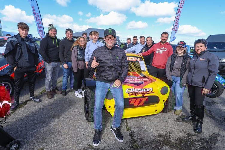 Petter Solberg with some of the Teifi Club Autogras Cars