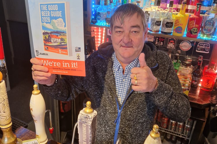 Gareth Pritchard of the White Lion in Talybont gives his thumbs up at being included in the new CAMBRA guide on good beers.