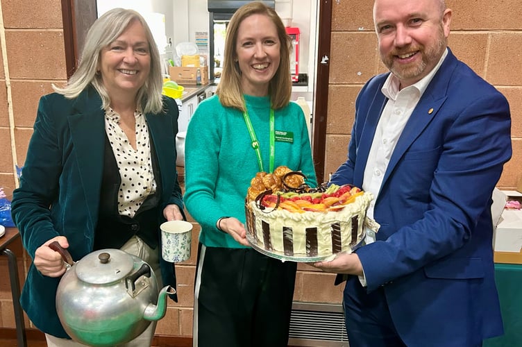 Mabon ap Gwynfor MS and Liz Saville Roberts MP with Hannah Buckingham from Macmillan
