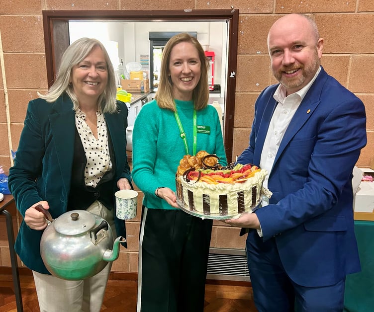 Mabon ap Gwynfor MS and Liz Saville Roberts MP with Hannah Buckingham from Macmillan