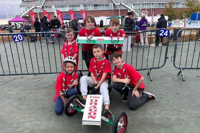 Cubs and Scouts fly Welsh flag at Box Cart Championships