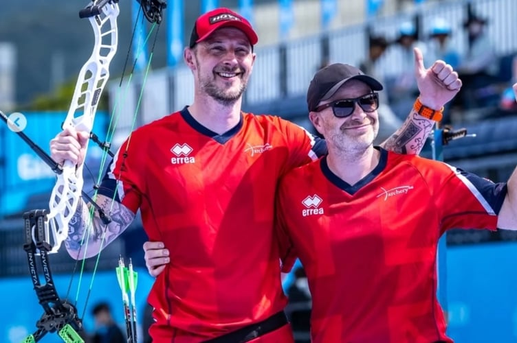 Nick Thomas with his spotter, Tom Hutton, in South Korea