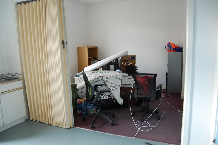 The General Manager has been left to deal with an office full of equipment that has been abandoned, and locked filing cabinets full of documents. Photo: Cambrian News