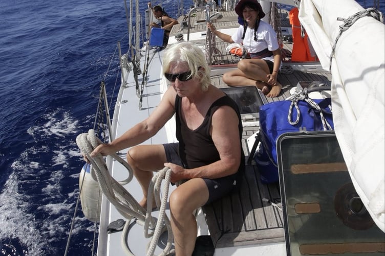 Hannah aboard the Hio sailing boat, part of the 42-vessel flotilla which attempted to deliver aid to Gaza. Photo: Hannah Schafer/ Global Sumud Flotilla