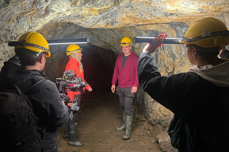 Filming inside Corris Caverns. Photo: Coast and Country