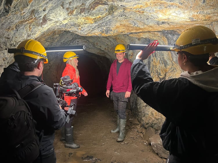 Filming inside Corris Caverns. Photo: Coast and Country