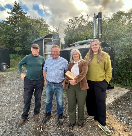 Liz Saville Roberts MP and Cllr Beca Roberts With Colin Keyse And Bob Gwynne At The Tynyclwt Continuity Biocoal Project. Photo: Liz Saville Roberts' office