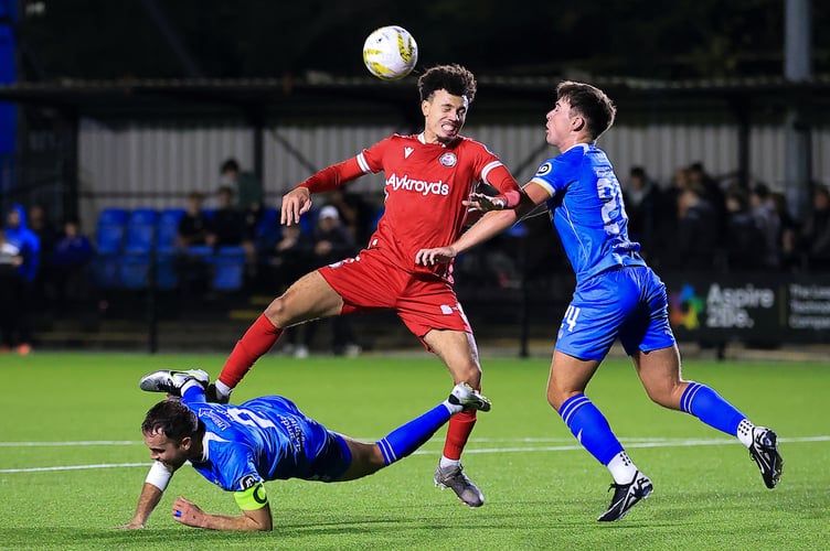 Haverfordwest, WALES - 10th OCTOBER 2025: Louis Hall of Bala Town during the 2025/26 JD Cymru Premier league fixture between Haverfordwest County and Bala Town at Ogi Bridge Meadow Stadium, Haverfordwest, Wales.  (Pic by Geraint Nicholas/FAW)
