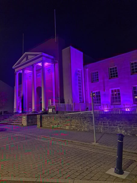 Aberystwyth Public Library, pictured, along with the National Library and Bandstand buildings, will turn purple once again to mark World Polio Day. Photo: Ardal Aberystwyth Rotary