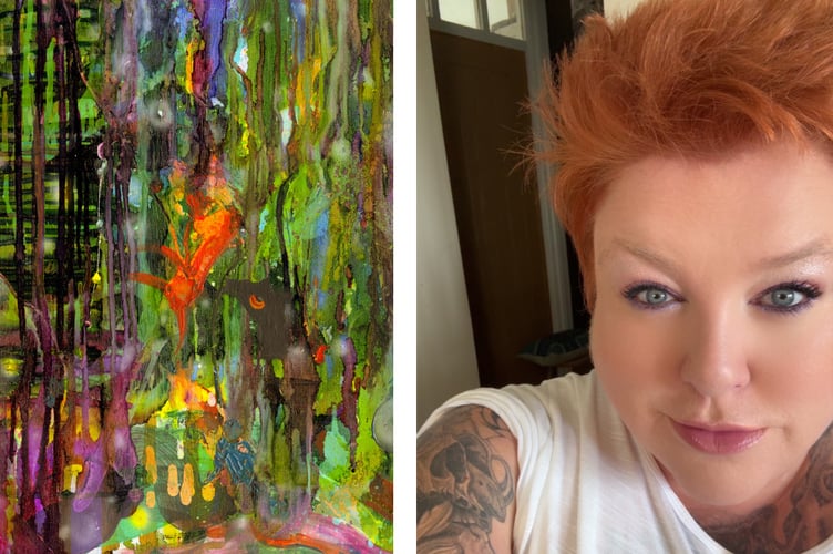 Sammi Wilson, right, and an example of her artwork, left. Photos: Sammi Wilson