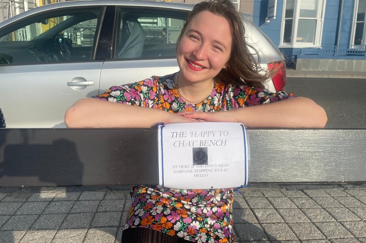 Amy Wilkins launched her 'Happy to Chat' benches on Aberystwyth prom at the weekend, hoping to tackle loneliness in the town. Photo: Amy Wilkins