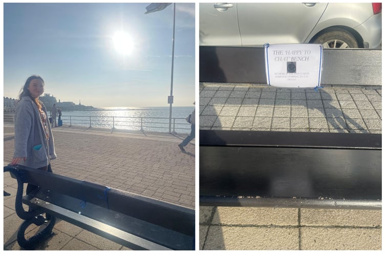 The new 'Happy to Chat' benches on Aberystwyth prom.