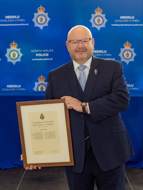 Neil Ackers receiving Chief Constable’s Commendation for work around Prostate Cancer