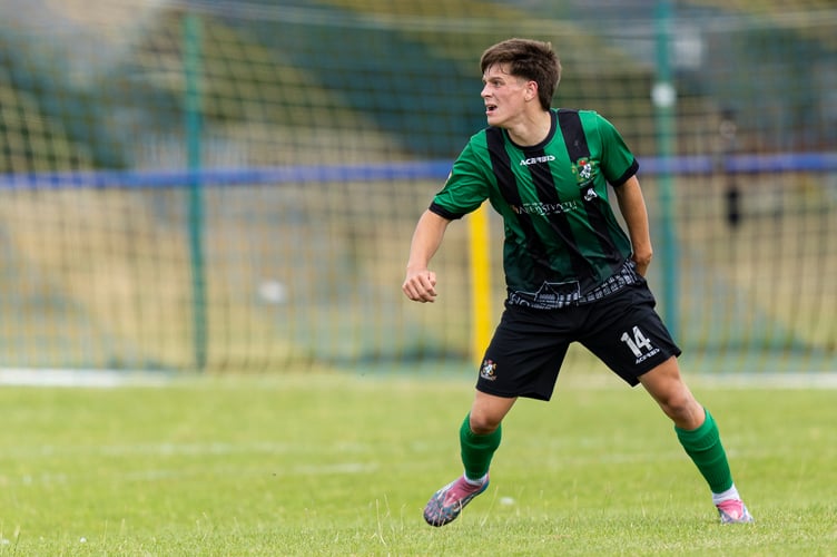 LLANTWIT MAJOR, WALES - 26TH JULY 2025: 
Gwydion Dafis of Aberystwyth in action.
Llantwit Major v Aberystwyth Town in the JD Cymru South at Windmill Lane on the 26th July 2025. (Pic by Lewis Mitchell/FAW)