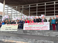 Bronglais campaigners on steps of the Senedd ahead of debate