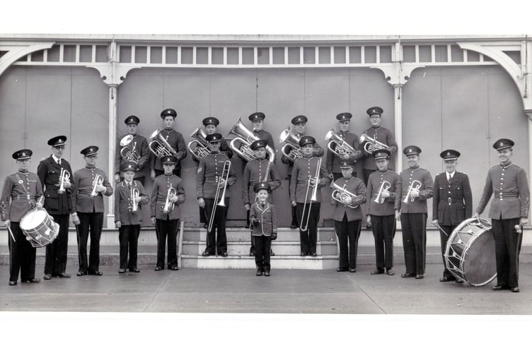This photograph was taken in  front of the Aberystwyth promenade bandstand in approximately 1955