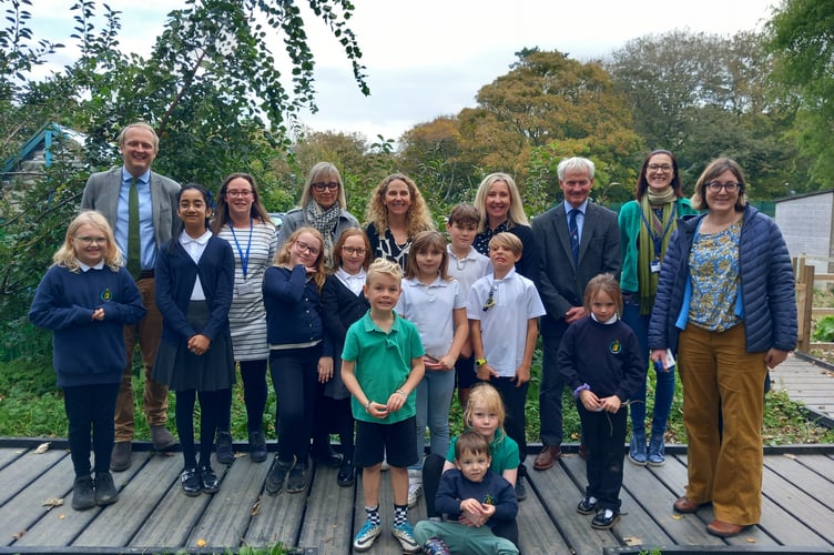 Headteacher Carol Macy, centre, was delighted to welcome Ben Lake MP Cllr Wyn Thomas, and Ceredigion Council staff to Plascrug school. Photo: Julie McNicholls Vale