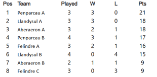 JE Rees & Sons Ceredigion Snooker League tables
