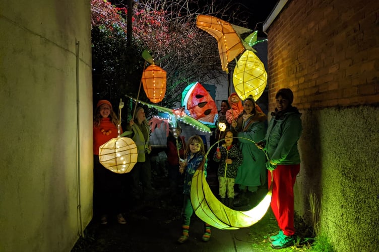 Lantern parade makers getting ready to march