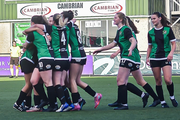 Celebrations after Lalita Egan's equaliser for Aber