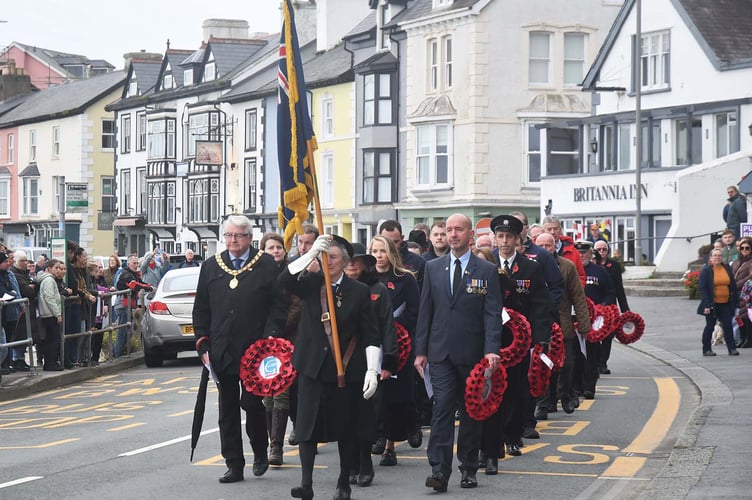 Aberdyfi Remembrance Service March to the War Memorial at St Peter's Church. Photo: Doris O'Keefe