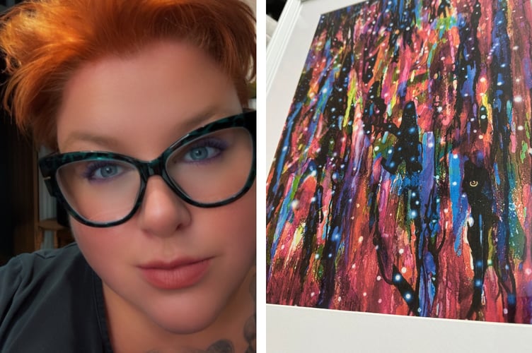 Gwynedd artist Sammi Wilson and a copy of the print she has donated to a new residential unit for veterans