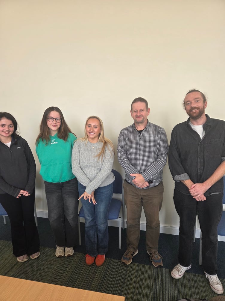 From left to right Begw, Glain, Siriol, Dafydd Palfrey and Cirion Gruffydd. Photo: Bangor University
