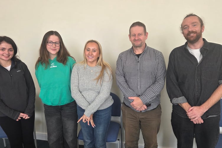 From left to right Begw, Glain, Siriol, Dafydd Palfrey and Cirion Gruffydd. Photo: Bangor University