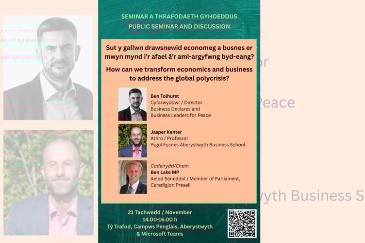 MP Ben Lake will chair an event hoping to answer the question: How can we transform economics and business to address the global polycrisis? Photo: Aberystwyth University