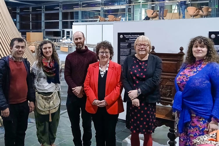 Launch of the exhibition in the Senedd with Professor Andrea Hammel and the Llywydd Elin Jones MS. Photo: Aberystwyth University
