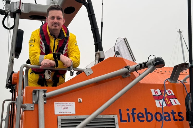 Anton Hook, coxwain Pwllheli RNLI on board all-weather lifeboat the Smith Brothers. Photo: RNLI/Caroline Jones