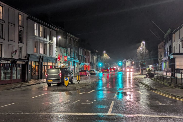 Machynlleth's high street Heol Maengwyn will not be getting festive lights this year. Photo: The Cambrian News
