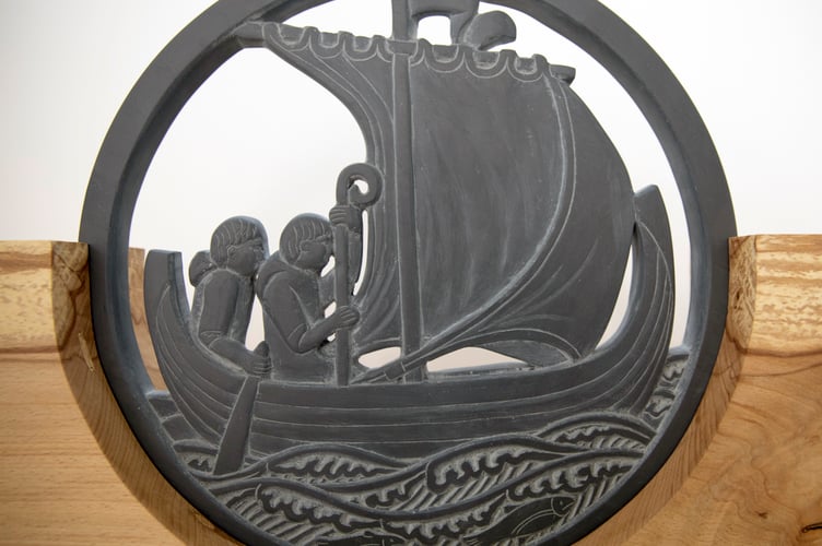 Meic Watts' Sailing to Enlli slate sculpture