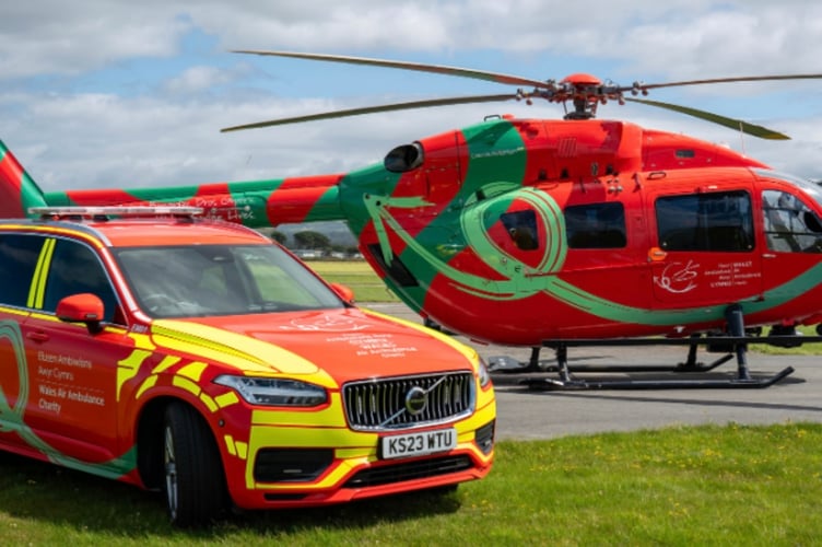 The Wales Air Ambulance helicopter and rapid response vehicle