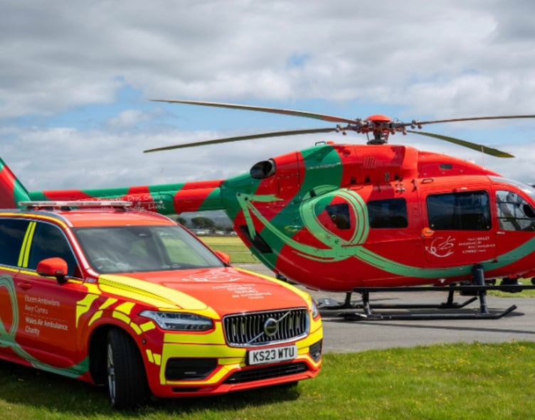 The Wales Air Ambulance helicopter and rapid response vehicle