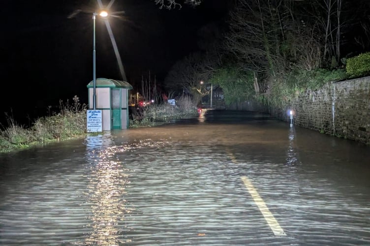 The main road into Llechryd was flooded. Photo: Nicola Chandler
