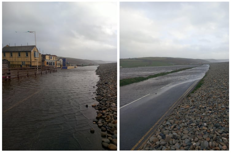 The A487 at Newgale was closed during to flooding linked with Storm Bram. Photo: Pembrokeshire County Council