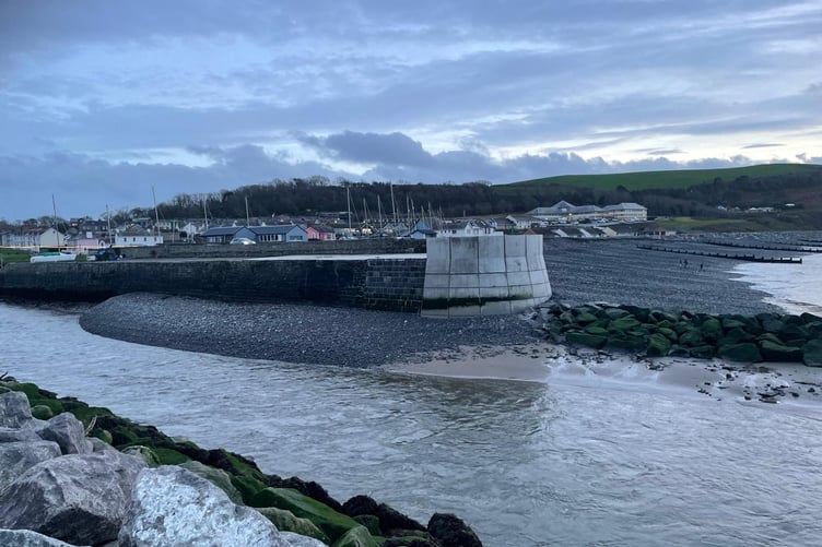 The shingle built up at Aberaeron harbour. Photo: Simon Raw-Rees