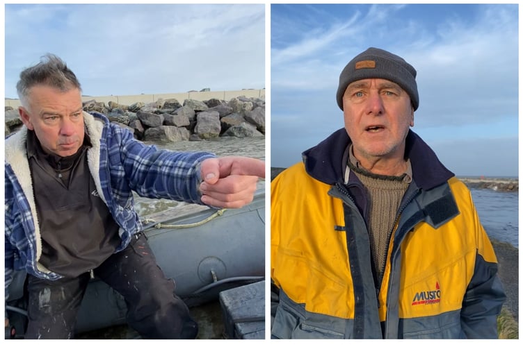 John Price Jones and Rhys Evans spoke to the Cambrian News about the issues with the new breakwater. Photo: The Cambrian News