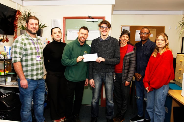 L to R  Tom Hall, Elenna Williams, Lee Hanson Area Manaager Lock Stock, Daniel Cruickshank Wallich Manager Aberystwyth, Hannah Rounding, Adekunle Mukaila, Charlie Forster.