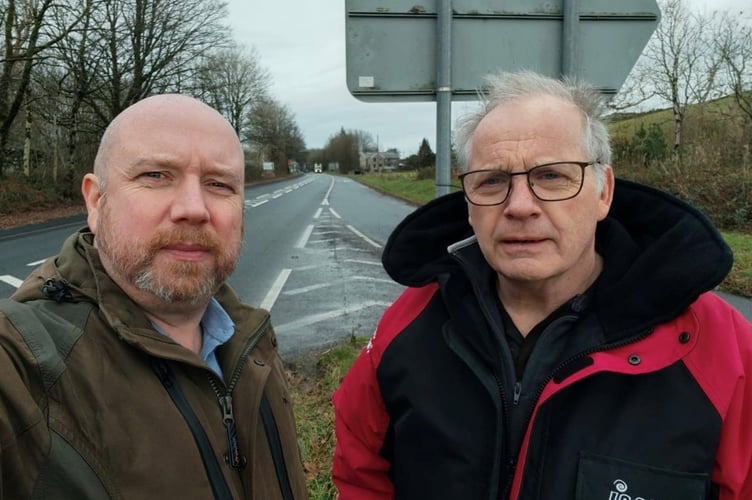 Mabon ap Gwynfor MS and Cllr Elfed Roberts on the A470 in Trawsfynydd