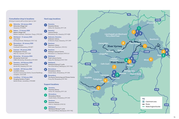 Locations of consultation events and places where residents can find hard copies of the plans throughout mid Wales. Photo: Severn Valley Water Management Scheme