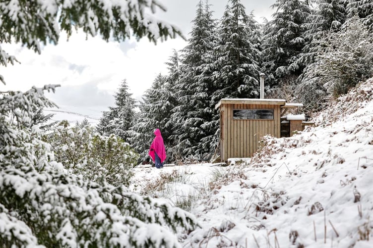 A wintry scene at Dyfi Forest Retreats near Machynlleth.