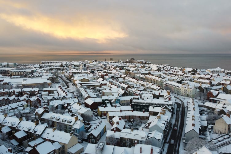 Aberystwyth's snowy rooves.