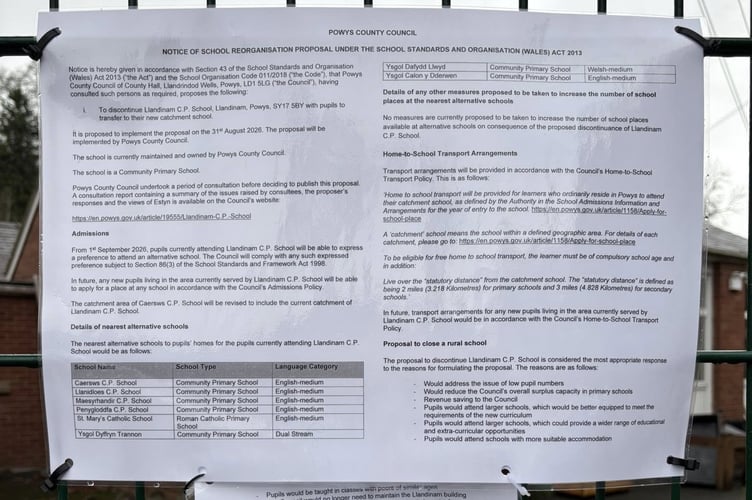 The statutory notice was placed on the school gates on 8 January.