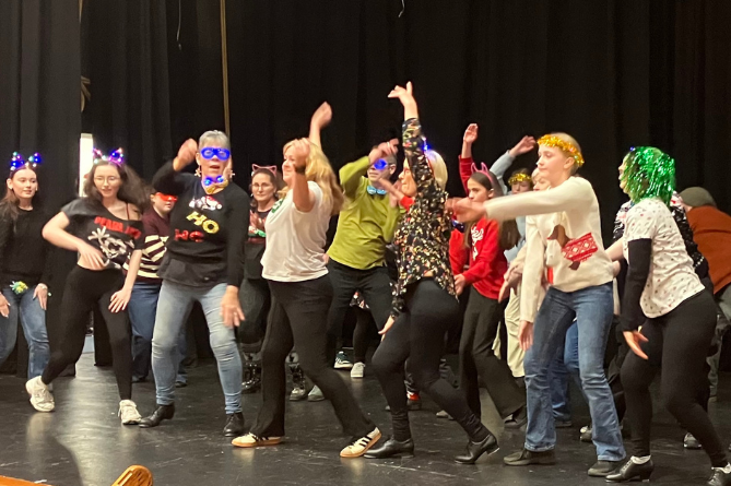 The cast of the Criccieth Starlight Players rehearse their latest show. Photo: Susan Swales